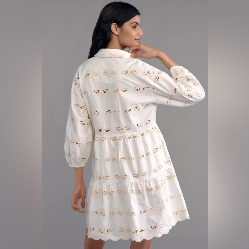 NWT! Anthropologie Bettina Deco Bee Eyelet Tiered Mini Shirt Dress by Maeve 🍓3️⃣ - Picture 4 of 7